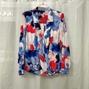 Alfani Blouse Large Long Sleeve Colorful Watercolor